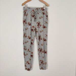 Ardene Women's Pajama Bottom Size M Gray Floral Jogger Style Knitted Comfy Daily